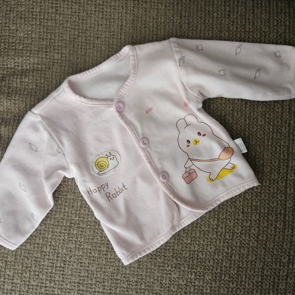 Happy Rabbit Baby Girl Pink Button Up Long Sleeve Snail And Rabbit